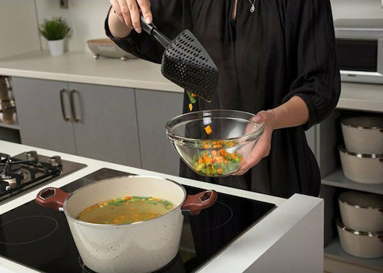 Nava Deep Colander Pasta Spoon Nylon Black 35cm