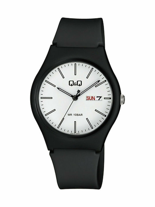 Q&Q Ανδρικό Ρολόι 38mm Μπαταρίας με Μαύρο Καουτσούκ Λουράκι