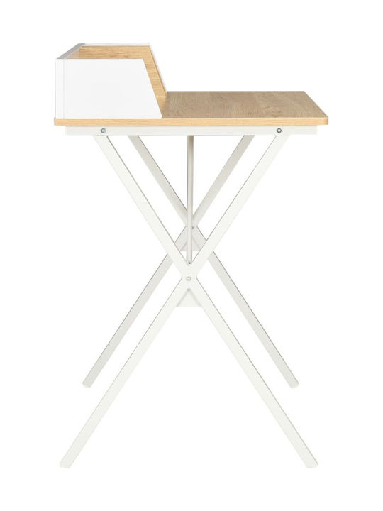 Sekretärin-Schreibtisch Holz White / Natural mit Metallbeinen 80x50x84cm