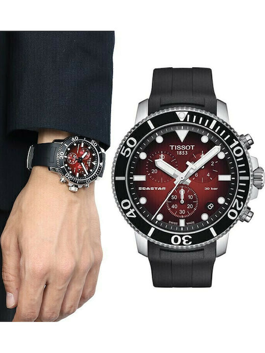 Tissot Seastar 1000 Men's Watch 45.5mm Chronograph Battery with Black Rubber Strap