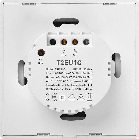 Sonoff TX T2 Recessed Touch Wall Switch Wi-Fi Lighting One-Way with Frame White