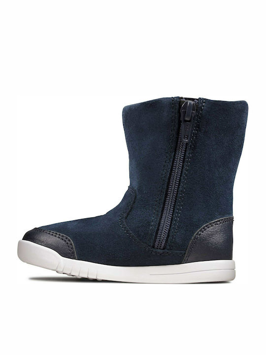 Clarks Emery Rise T Kids Suede Boots with Zipper Navy Blue