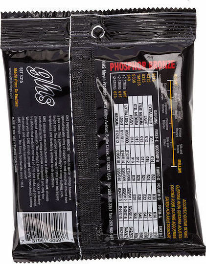 GHS Strings Set Fosfor bronz de Corzi pentru Chitară acustică 6-String Extra Ușor 11 - 50"