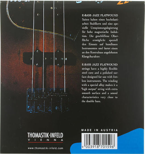 Thomastik Jazz Flat Wound Μονές Χορδές Pure Nickel Μπάσου 4τμχ 43" Medium