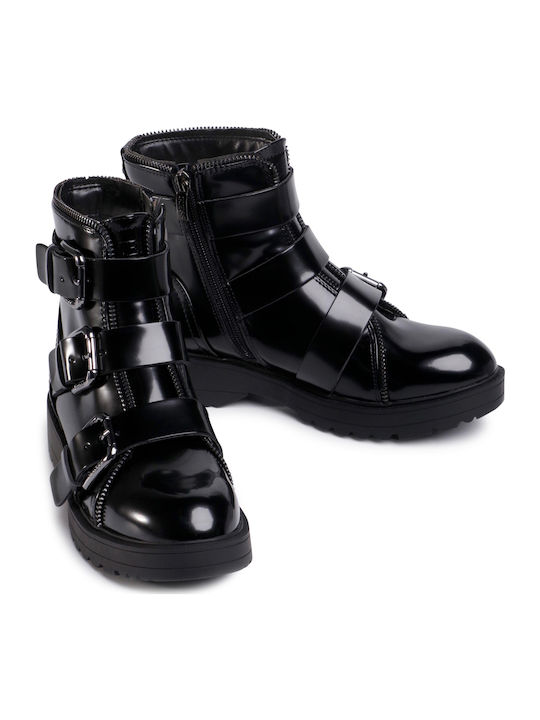 Wendy Women's Patent Leather Biker Boots Black