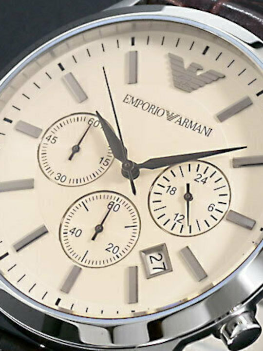 Emporio Armani Men's Watch 45mm Chronograph Battery with Brown Leather Strap