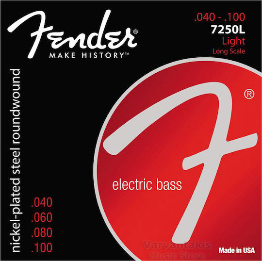 Fender 7250 Bass Strings Σετ Χορδών Nickel Plated Steel Μπάσου 40 - 100" 7250L