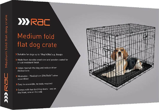Rac Cușcă De Sârmă Pentru Câini Medium Cu 2 Uși Neagră 75x63x61cm