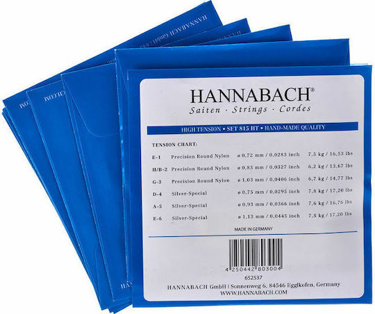 Hannabach 815 Silver Special Blue High Tension Set Nylon Classical Guitar Strings 28 - 44