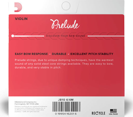 Daddario Single Steel Strings 4pcs for Violin 4/4 Prelude Violin 4/4 Medium