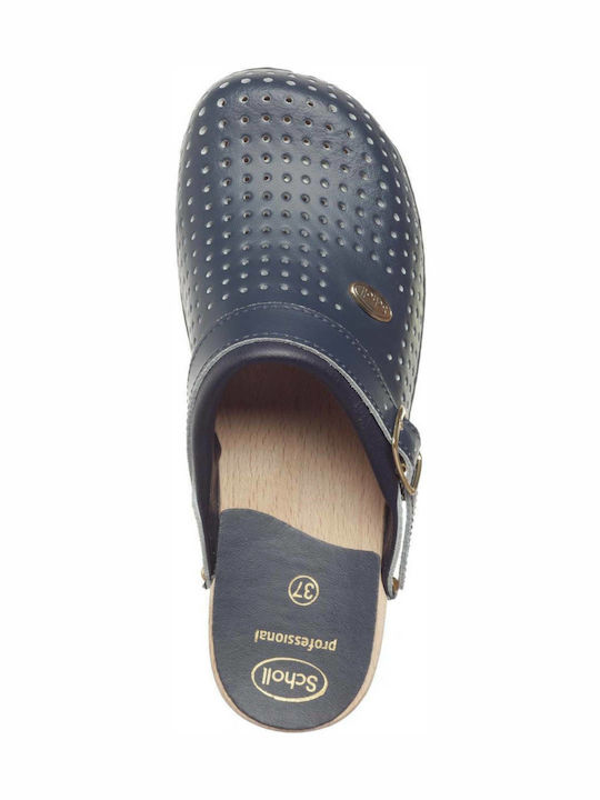 Scholl Super Comfort Leather Anatomic Clogs Blue