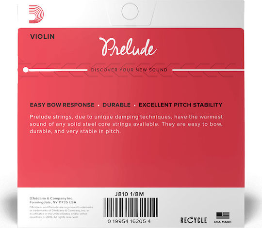 Daddario Set of Steel Strings for Violin 1/8 / 1/4 Prelude Violin 1/8 Medium