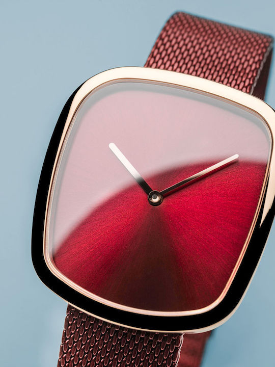 Bering Time Classic Damen Uhr mit Burgundisch Metallarmband