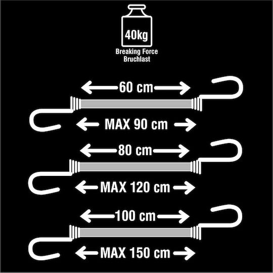 Master Lock Χταπόδι Αποσκευών Αυτοκινήτου 100cm 2 Άκρων με Διπλό Γάντζο 60/80/100cm 6τμχ