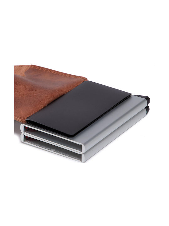 Twinwallet Vintage Leather Men's Wallet Cards with RFID and Slide Mechanism Tabac Brown