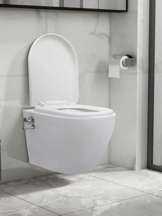 vidaXL Wall-Mounted Toilet Rimless with Cover with Bidet White