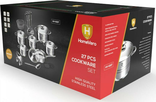 HomeVero Kochgeschirr-Set Silver HV-1027 27Stück