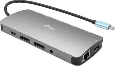 i-tec USB-C Docking Station with HDMI/DisplayPort 4K PD Ethernet and Support for 3 Monitors Silver (C31NANODOCKPROPD)