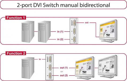 DeLock Switch DVI 2 port Manual Bidirectional