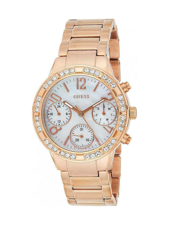 Guess Watch Chronograph with Pink Gold Metal Bracelet W0546L3