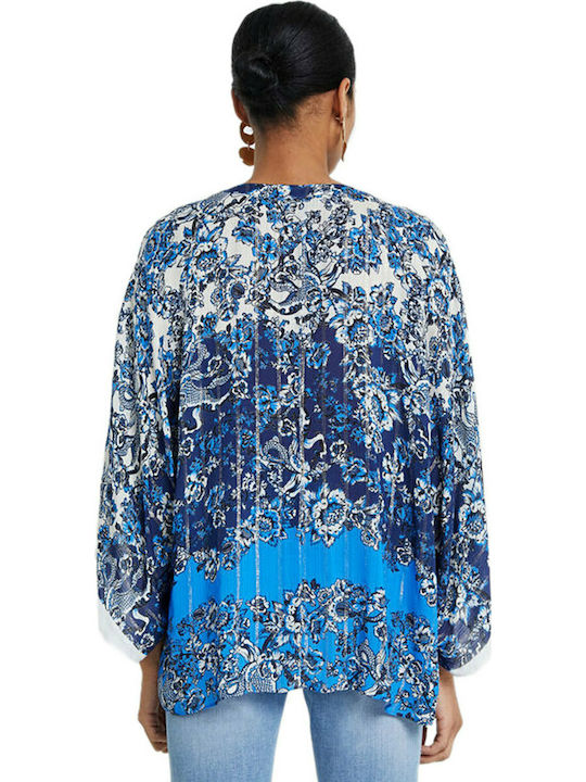 Desigual Summer Tunic with 3/4 Sleeve Floral Blue