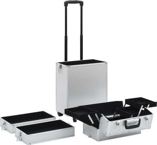 vidaXL Metallic Cosmetic Case Wheeled Silver H74xW37xD24cm