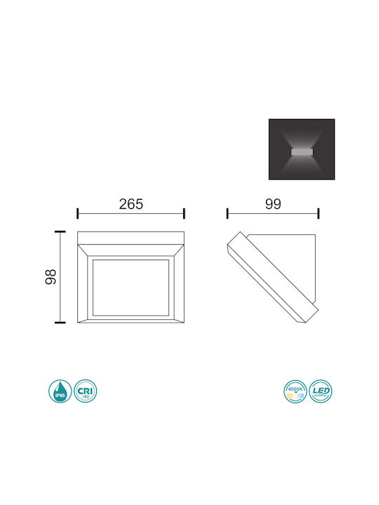 Spot Light Επιτοίχια Εξωτερική Πλαφονιέρα LED IP65 12W με Φυσικό Λευκό Φως 26.5x9.9x9.8εκ.