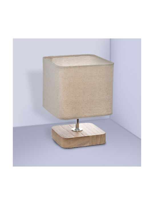 Pakketo Sand Holz Tischlampe für Fassung E14 mit Beige Schirm und Basis