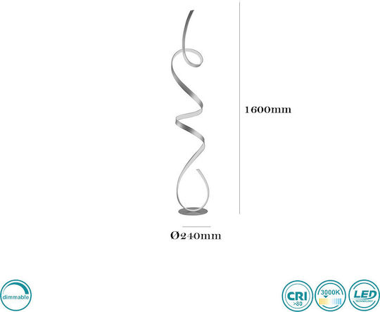Ondaluce Pt Lumen LED Φωτιστικό Δαπέδου Υ160xΜ24εκ. με Θερμό Λευκό Φως 3000lm Ασημί Ματ