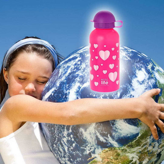 Ecolife Kids Water Bottle Stainless Steel with Pop-Up Cap Pink 500ml