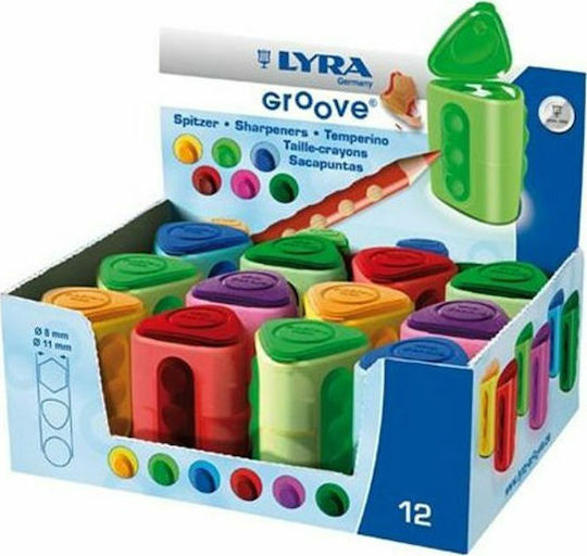 Lyra Groove Slim Πλαστική Διπλή Ξύστρα Βαρελάκι (Διάφορα Χρώματα) 1τμχ