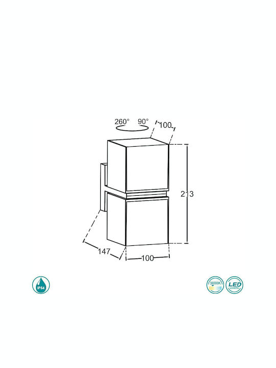 Lutec Cuba Wall-Mounted Outdoor Ceiling Light LED IP54 23W with Warm White Light Double Beam 21.3x14.7x10εκ.