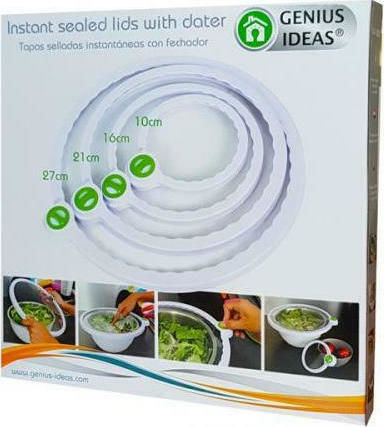 Genius Ideas Instant Sealed Lids Κάλυμμα Δοχείου από Πλαστικό σε Λευκό Χρώμα 041802 4τμχ