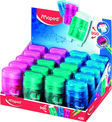 Maped Connect Plastic Double Pencil Sharpener with Eraser Τετράγωνη Διαφανής (Μiscellaneous Colours)