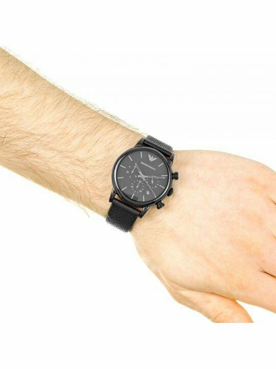 Emporio Armani Ανδρικό Ρολόι 41mm Χρονογράφος Μπαταρίας με Μαύρο Δερμάτινο Λουράκι