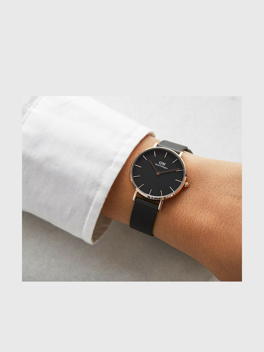 Daniel Wellington Petite Ashfield Γυναικείο Ρολόι 32mm Μπαταρίας με Μαύρο Μεταλλικό Μπρασελέ