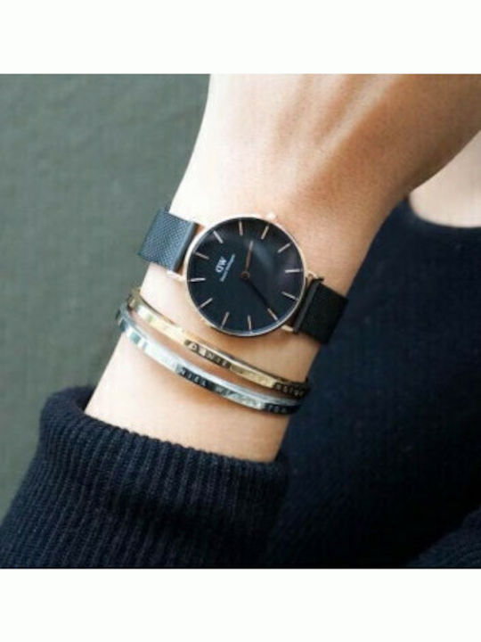 Daniel Wellington Petite Ashfield Γυναικείο Ρολόι 32mm Μπαταρίας με Μαύρο Μεταλλικό Μπρασελέ