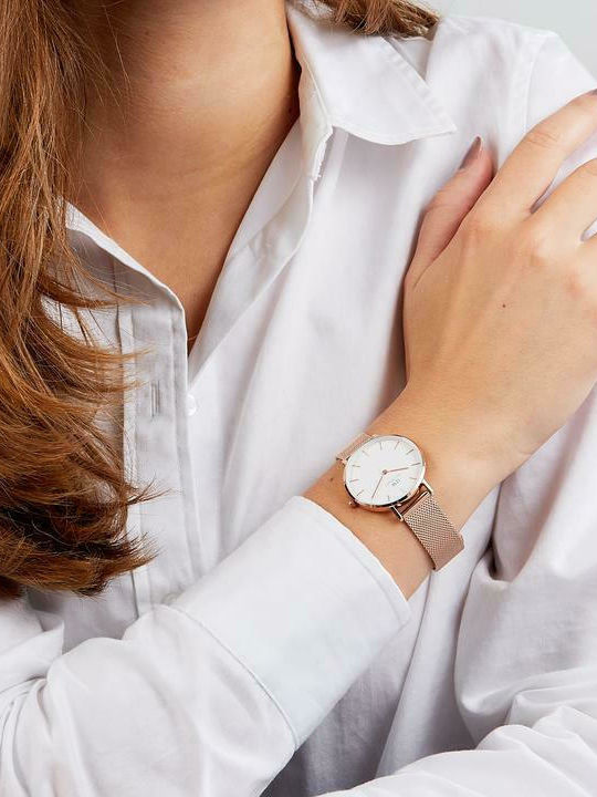 Daniel Wellington Classic Petite Дамски Часовник 32mm Кварцов с Розова Златна Метална Верижка