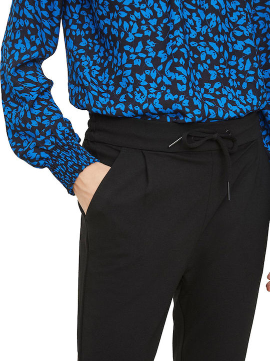Damen Hoch tailliert Stoff Hose mit Gummizug in Lockere Passform Schwarz