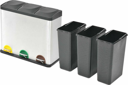 vidaXL Recycling Metallic Waste Bin 3x18lt with Pedal Inox