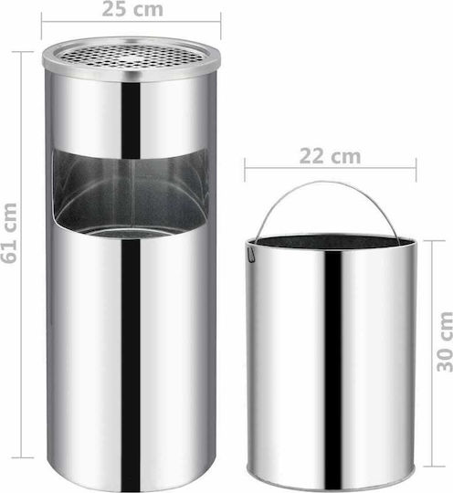 vidaXL Μεταλλικός Κάδος Απορριμμάτων 30lt Inox