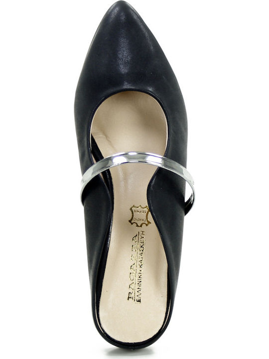 Flach Leder Mules in Schwarz Farbe