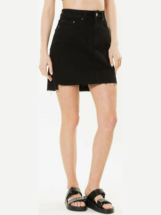 Superdry Τζιν Ψηλόμεση Mini Φούστα σε Μαύρο χρώμα