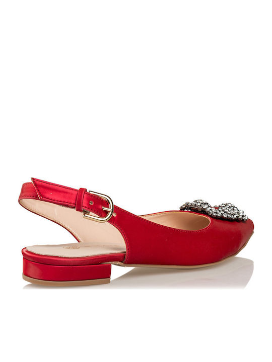 Synthetic Leather Pointy Slingback Ballerinas Red