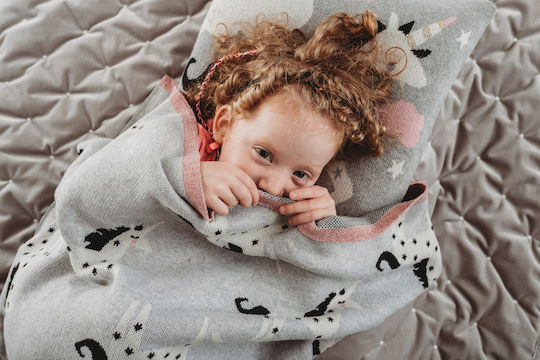 Bizzi Growin Blanket Nursery Swaddling Blankets Unicorn Rocks Knitted Gray 75x100cm