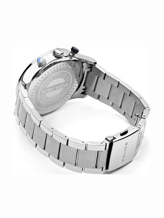 Police Driver Ceas Bărbați 54mm Cronograf Baterie cu Brățară Din Metal Argintie