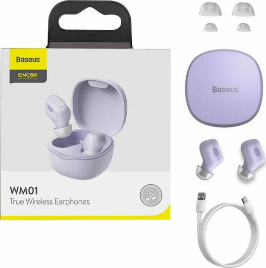 Baseus WM01 In-ear Bluetooth Handsfree Ακουστικά με Θήκη Φόρτισης Μωβ