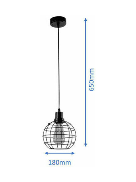 Elmark Holly Pendant Light Black Grid with Socket E27 18x180cm