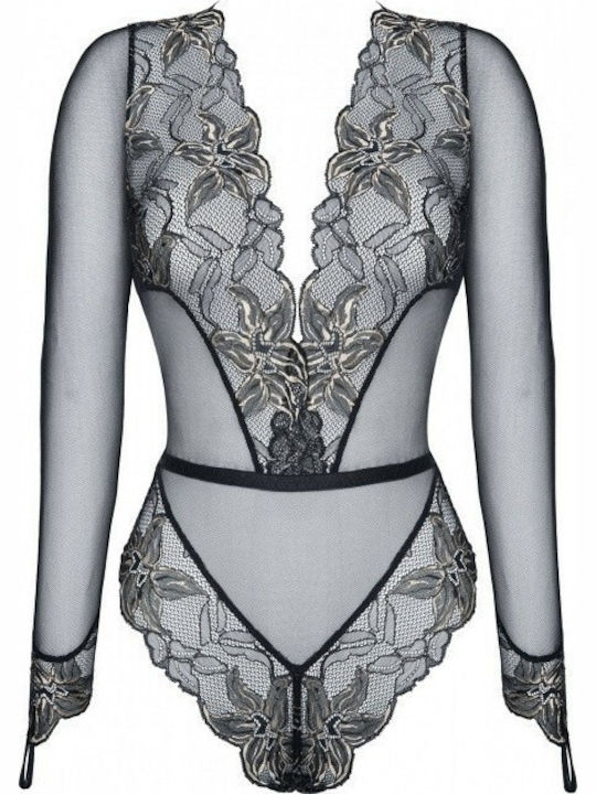 Demoniq Axelle Teddy Sexy Κορμάκι με Διαφάνεια & Δαντέλα Black