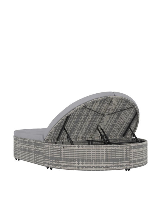 Liegestuhl-Bett Doppel Rattan mit Kissen & Rädern Gray 198x138x84cm.